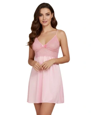 Women’s Satin Babydoll Nighty – Baby Pink