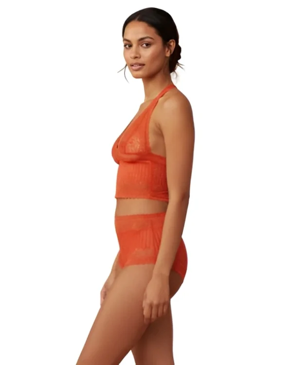 Red Self Design Bra Panty Set