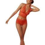 Red Self Design Bra Panty Set