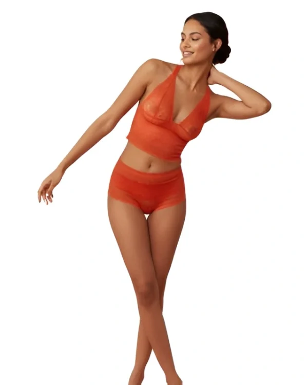 Red Self Design Bra Panty Set