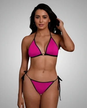 Premium Pink Nylon Lycra Bikini Set