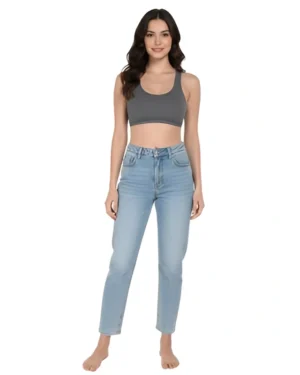 Women’s Grey Racerback Cotton Sports Bra