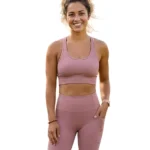 Dusty Pink Seamless Sports Bra Set for Women