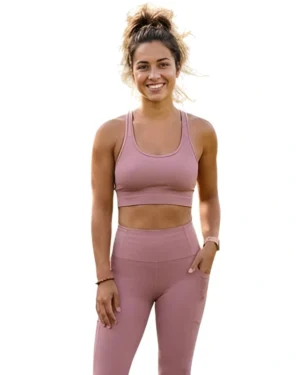 Dusty Pink Seamless Sports Bra Set for Women